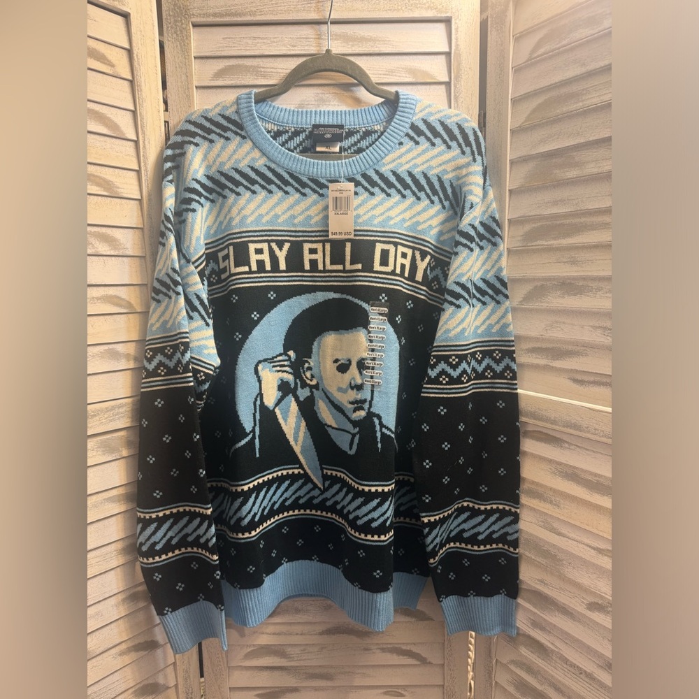 Brand NEW with Original 🏷️ tags.  Michael Meyers “Slay all day” sweater👀❤️👀